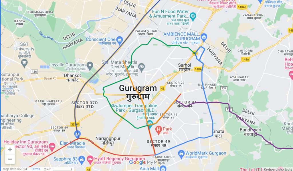Gurugram Metro Expansion Route Map-bopin-bop-reality